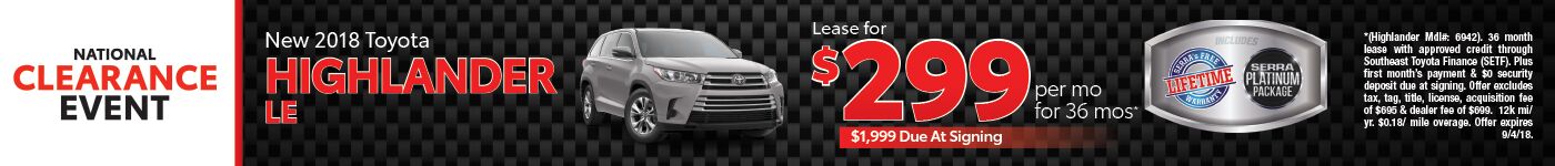 National Clearance 2018 Highlander National Clearance 2018 Highlander