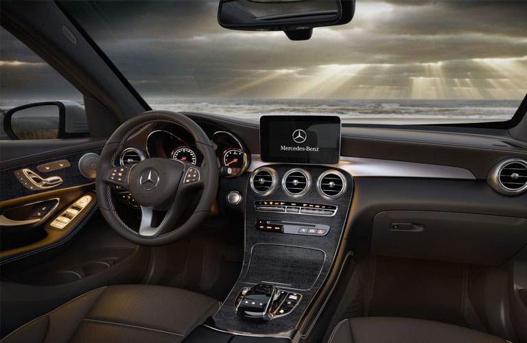 An interior photo showing the dashboard of the 2018 Mercedes-Benz GLC SUV.