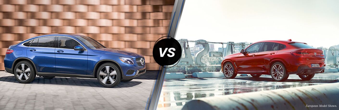 2018 Mercedes-Benz GLC Coupe in Blue vs 2018 BMW X4 in Red