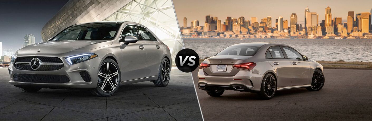 2019 MB 220 exterior front fascia and drivers side vs 2019 MB A 220 4MATIC exterior back fascia and passenger side