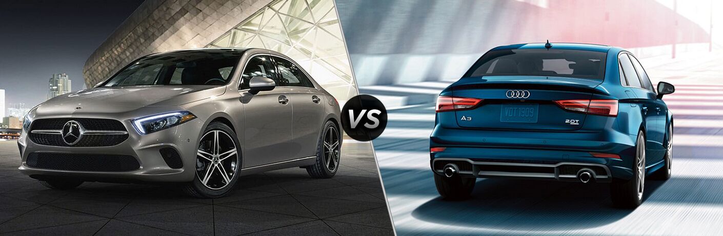 2019 MB A-Class exterior front fascia and drivers side vs 2019 Audi A3 exterior back fascia and passenger side