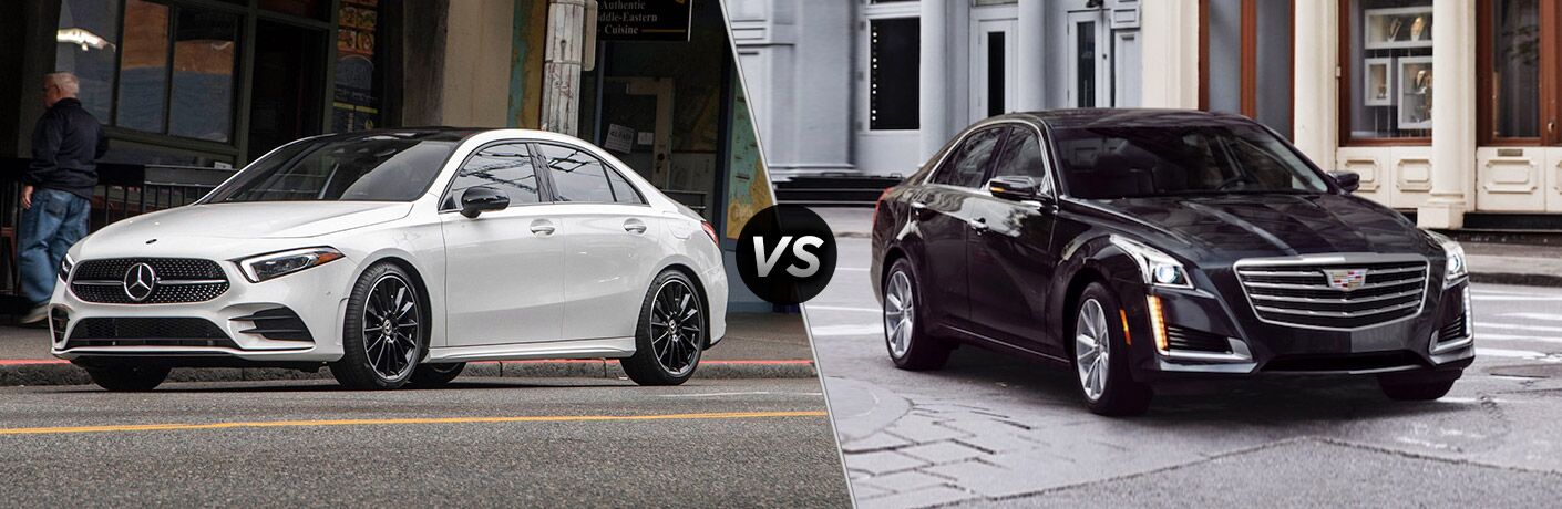 2019 MB A-Class exterior front fascia and drivers side vs 2019 Cadillac CTS exterior front fascia and passenger side