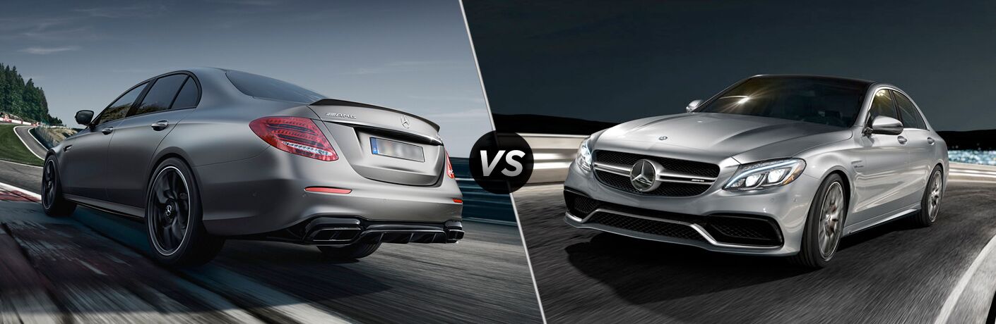 2019 MB AMG E 63 S exterior back fascia and drivers side vs 2019 MB AMG C 63 S exterior front fascia and drivers side