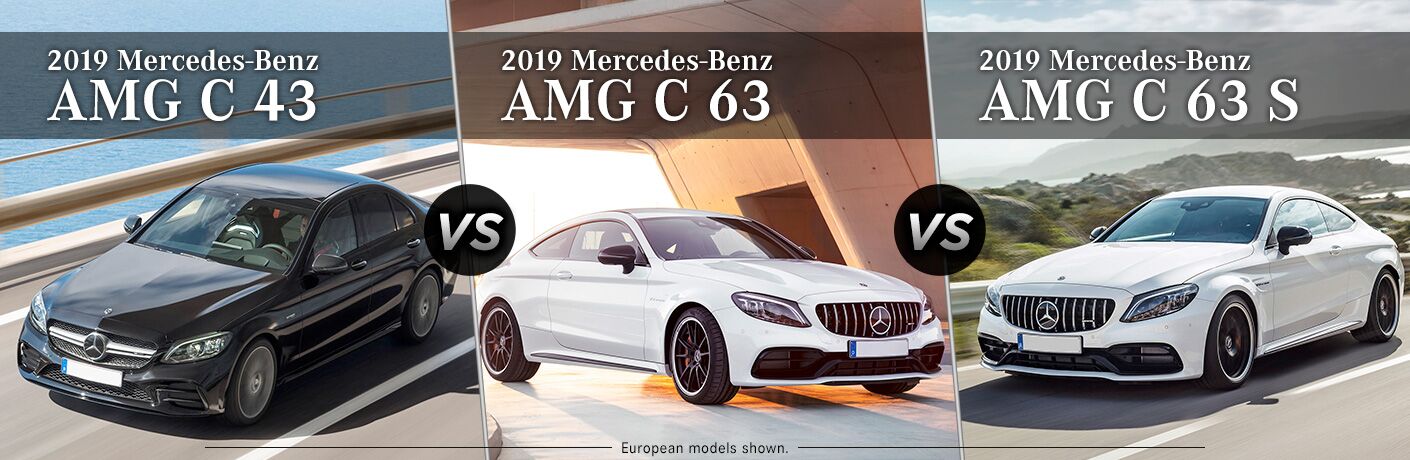 2019 MB AMG C 43 exterior front fascia and drivers side vs AMG C 63 exterior front fascia and passenger side vs 2019 AMG C 63 S exterior front fascia and drivers side