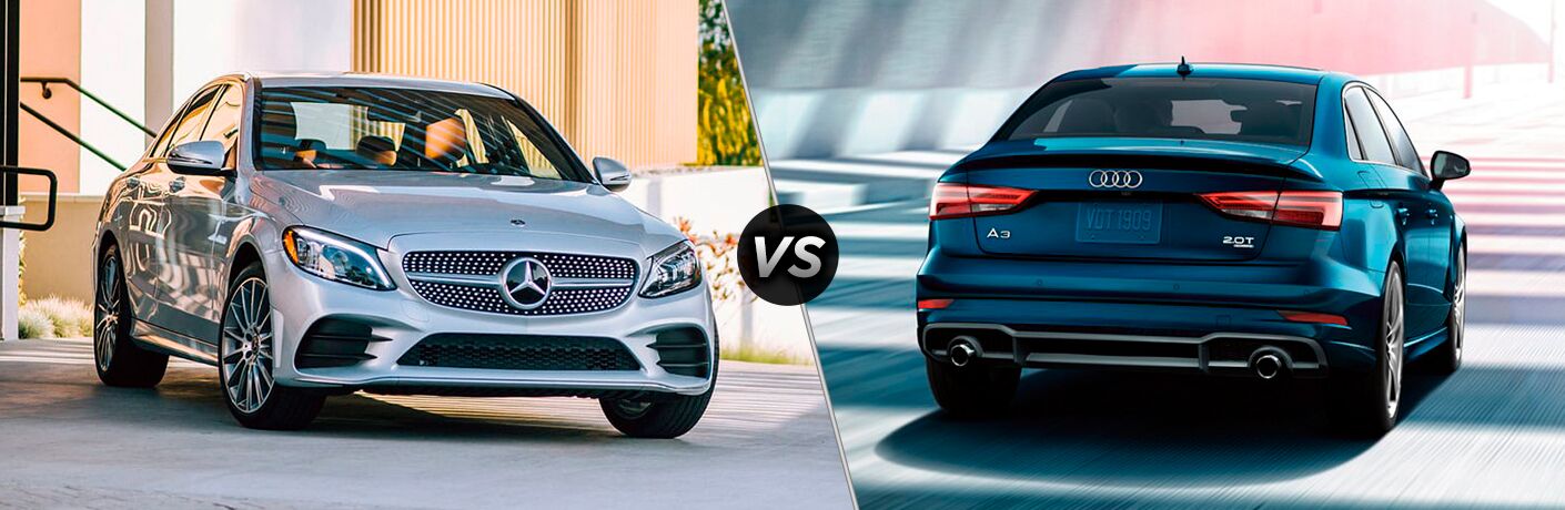 2019 MB C 300 exterior front fascia and passenger side vs 2019 Audi A3 exterior back fascia and passenger side