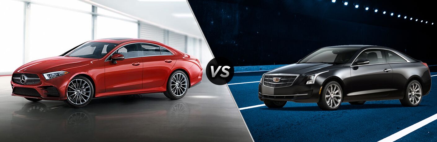 2019 MB CLS Coupe exterior front fascia and drivers side vs 2019 Cadillac ATS Coupe exterior front fascia and drivers side