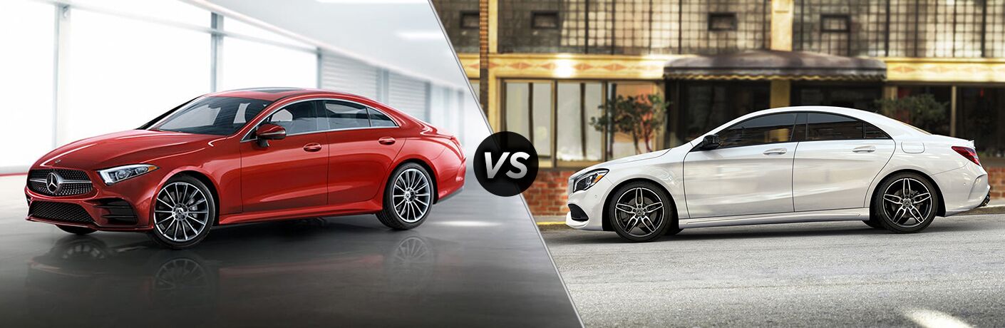 2019 MB CLS Coupe exterior front fascia and drivers side vs 2019 MB CLA Coupe exterior drivers side profile