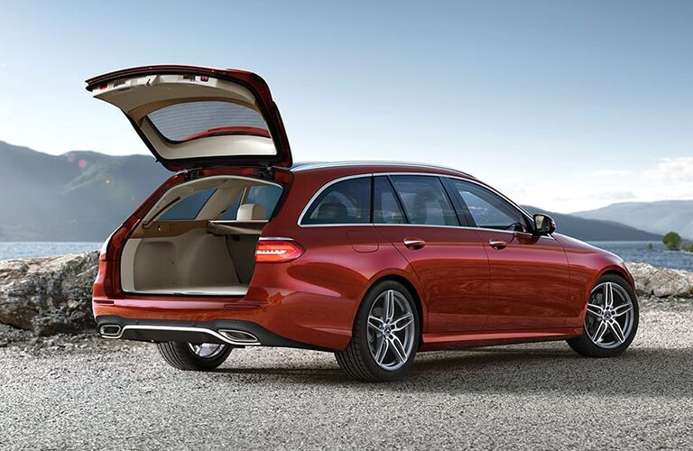 2019 Mercedes-Benz E 450 Wagon red side view hatch open