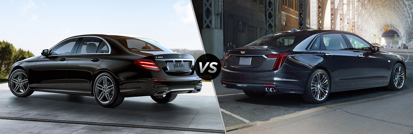 2019 MB E 300 sedan exterior back fascia and drivers side vs 2019 Cadillac CT6 exterior back fascia and passenger side