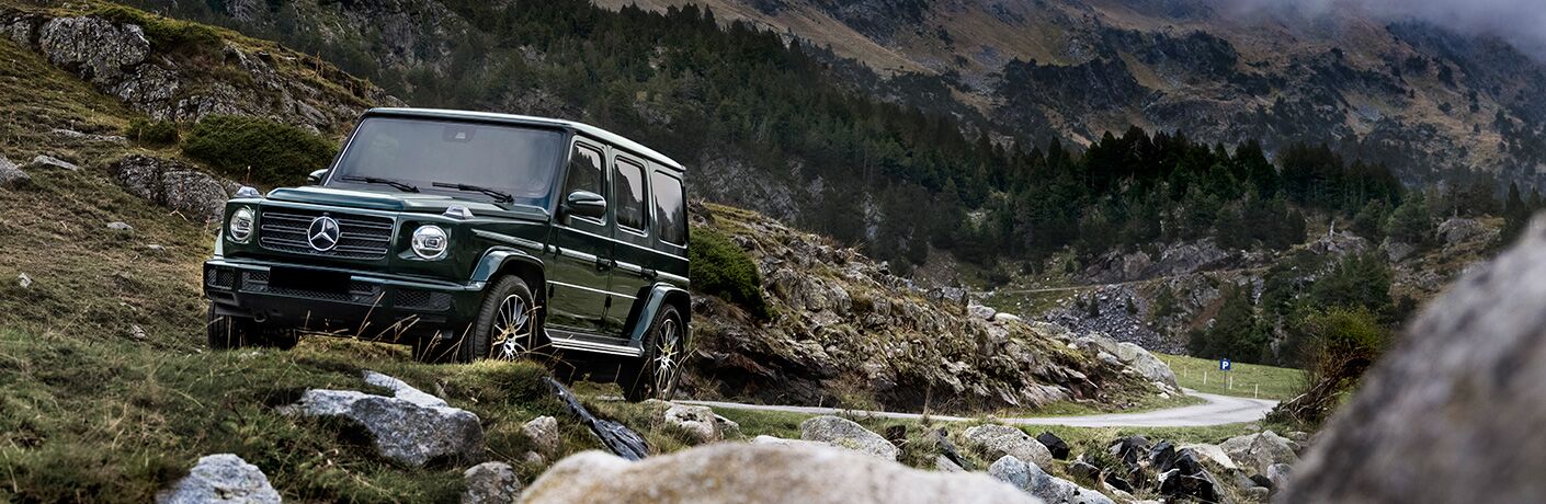 2019 MB G-Class exterior front fascia and drivers side on rocky road