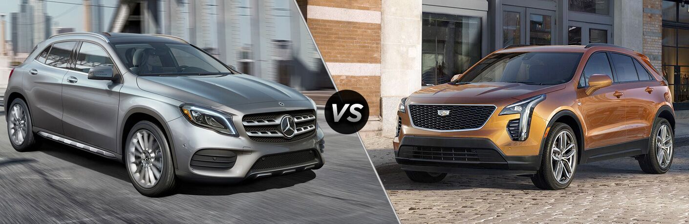 2019 MB GLA exterior front fascia and passenger side vs 2019 Cadillac XT4 exterior front fascia and drivers side