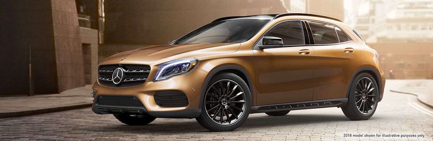2019 MB GLA exterior front fascia and drivers side on town road
