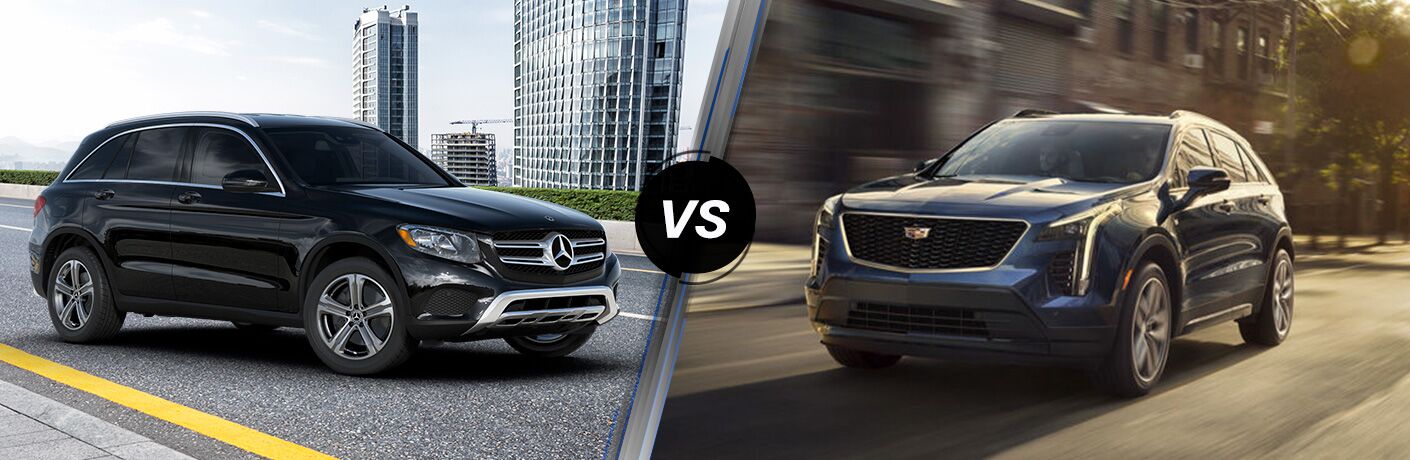 2019 MB GLC exterior front fascia and passenger side vs 2019 Cadillac XT4 exterior and drivers side