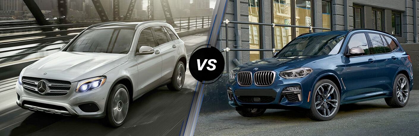 2019 MB GLC Coupe exterior front fascia and drivers side vs 2019 BMW X3 exterior front fascia and drivers side