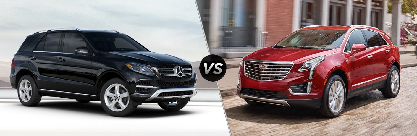 2019 MB GLE SUV exterior front fascia and passenger side vs 2019 Cadillac XT5 exterior front fascia and drivers side