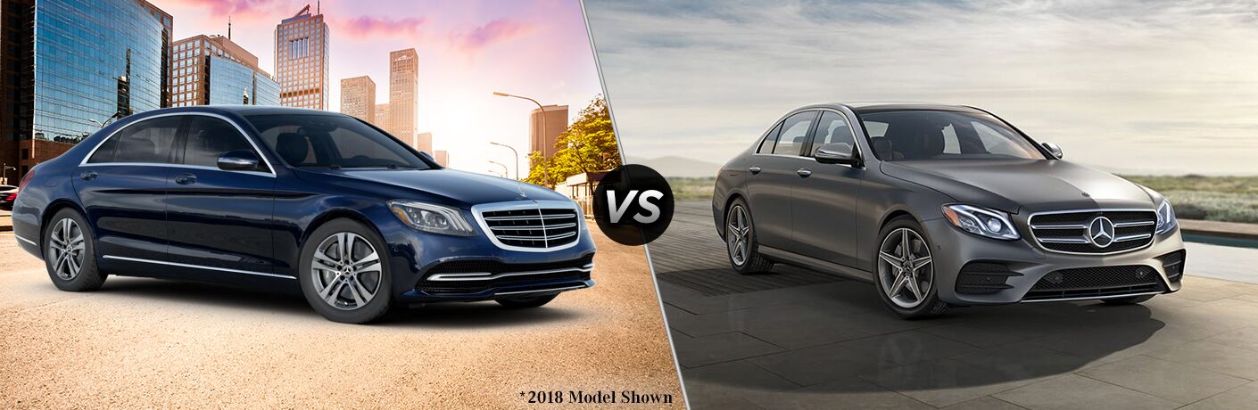 2019 MB S-Class Sedan exterior front fascia and passenger side vs 2019 MB E-Class Sedan exterior front fascia and passenger side