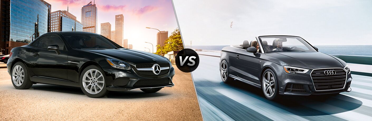 2019 MB SLC 300 exterior front fascia and passenger side vs 2019 Audi A3 exterior front fascia and passenger side