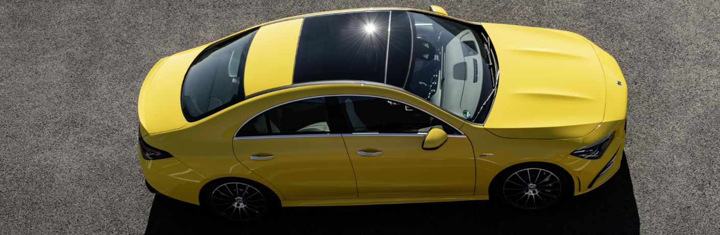 2020 MB CLA Coupe exterior top view of roof and passenger side