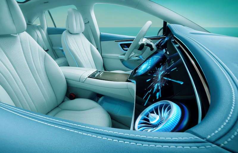 The cockpit of the 2026 Mercedes-Benz EQE The rear end of the 2026 Mercedes-Benz EQE 320 4MATIC® Sedan