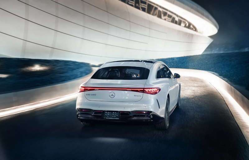 A rear exterior view of the 2026 Mercedes-Benz EQS 580 4MATIC® Sedan