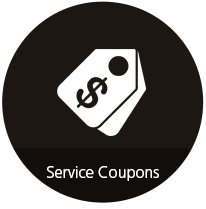 black dot with service coupons and price tag icons