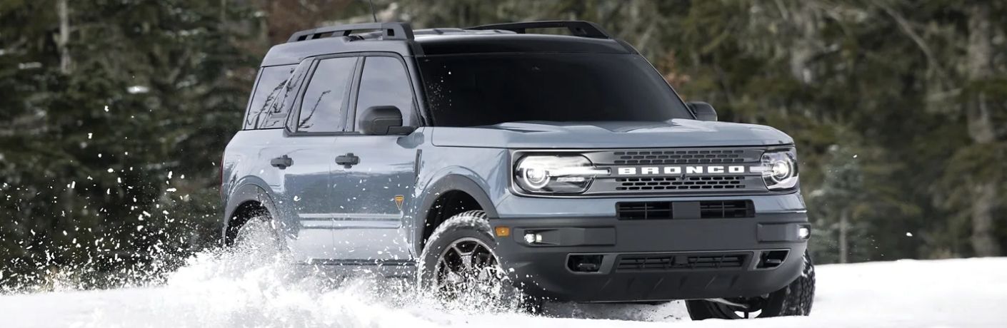 View of the 2022 Ford Bronco Sport in the snow