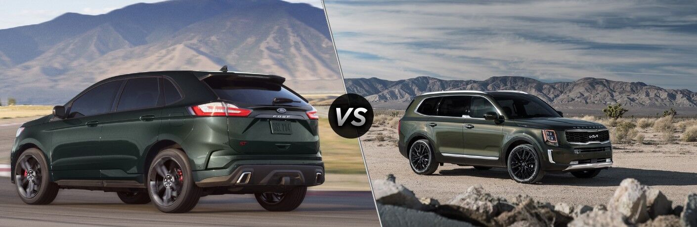 2022 Ford Edge next to the 2022 Kia Telluride