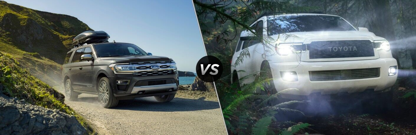 2022 Ford Expedition next to the 2022 Toyota Sequoia
