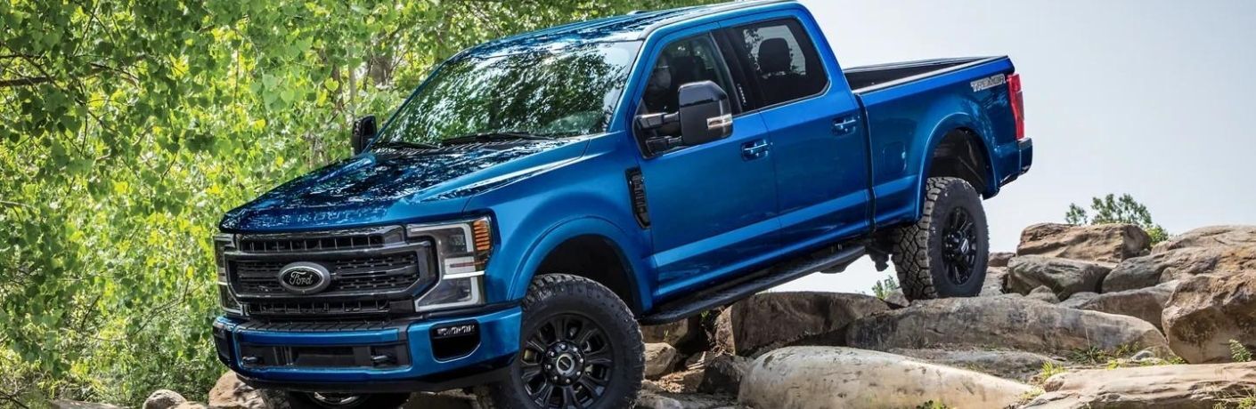 A blue 2022 Ford Super Duty