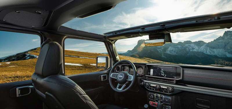 The cabin and removable hardtop of the 2025 Jeep Wrangler