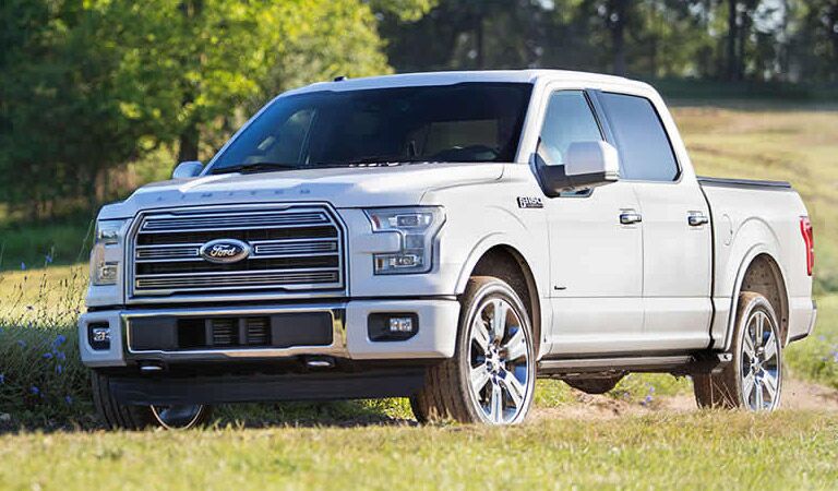 white Ford F-150 Limited truck on the farm