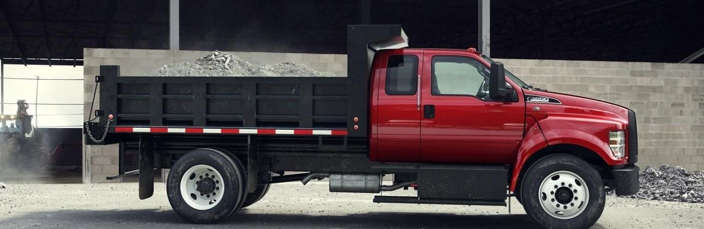 Side view of the 2023 Ford Super Duty F-650 Red