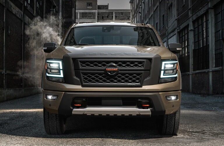 Front angle of a brown 2020 Nissan TITAN