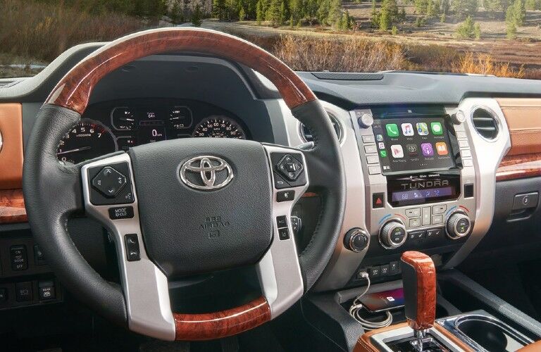 Steering wheel, gauges, and touchscreen in 2021 Toyota Tundra
