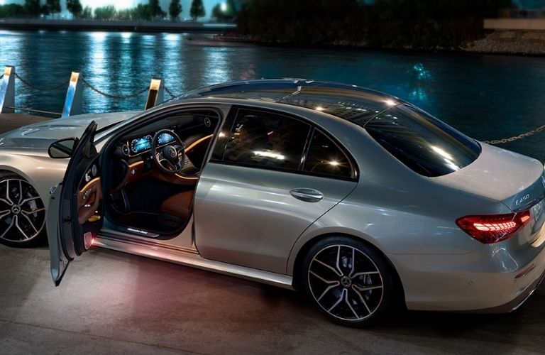 2022 Mercedes-Benz E-Class sedan side quarter view with an open door