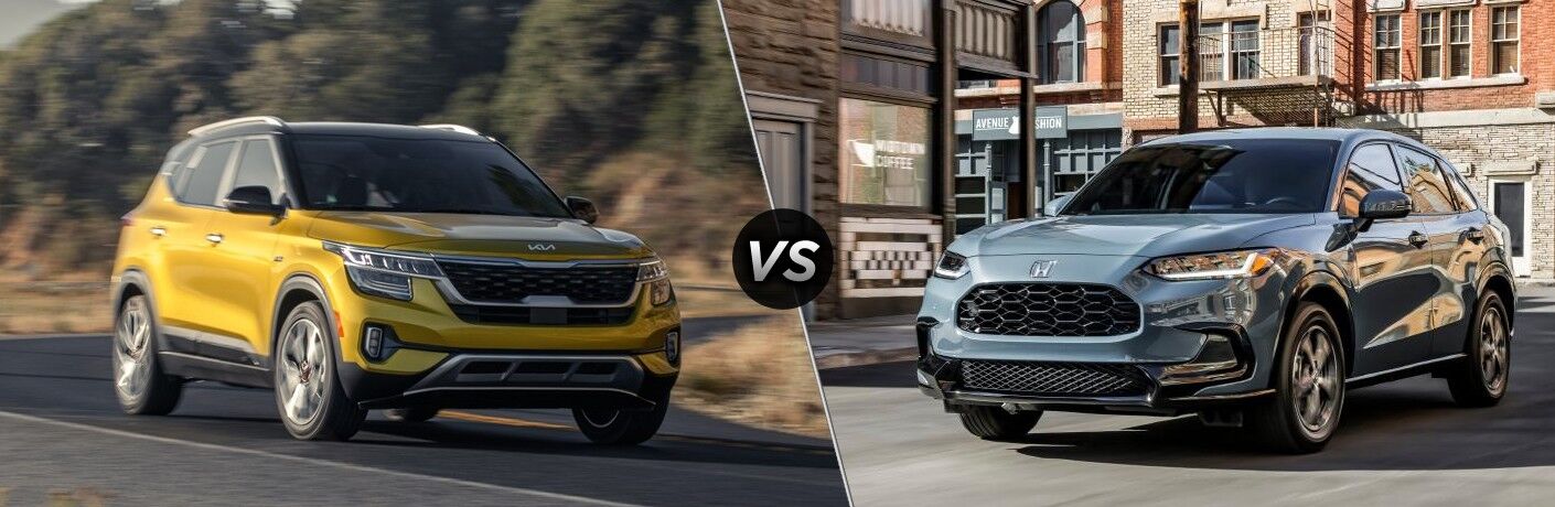 2024 Kia Seltos next to the 2024 Honda HR-V