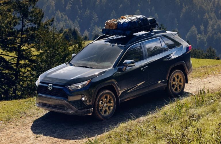 2023 Toyota RAV4 Hybrid on a hill hauling cargo