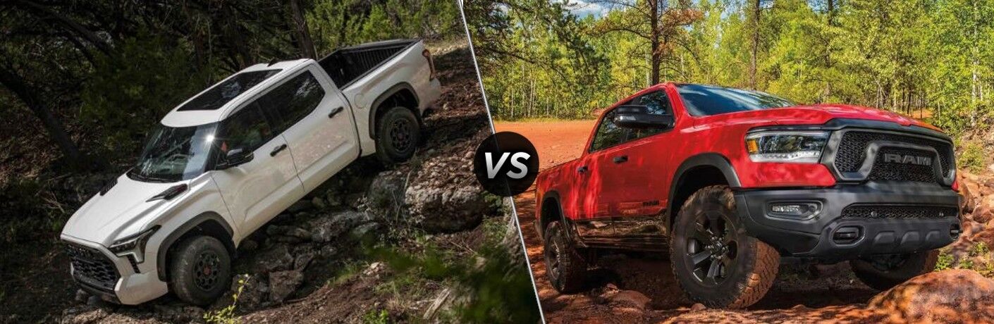 A 2023 Toyota Tundra off-road vs a 2023 Ram 1500 off-road