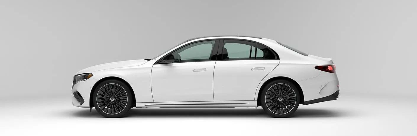 Side view of the 2024 Mercedes-Benz E 350 4MATIC Sedan White