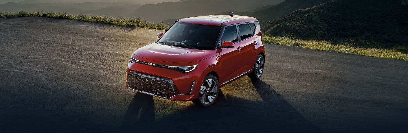 aerial diagonal front view image of the 2025 Kia Soul