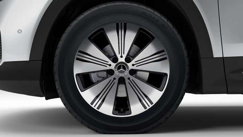 A close up view of a wheel on the 2025 Mercedes-Benz EQB 250+ SUV