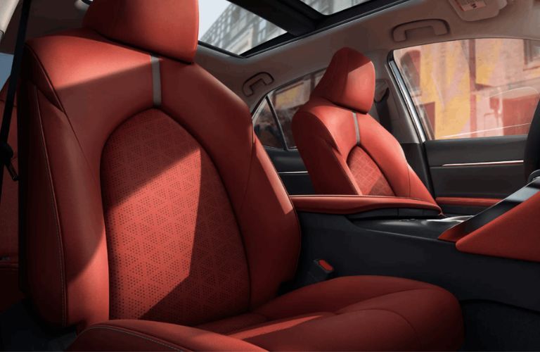 An image of the side view of the red leather trim of the 2022 Toyota Camry
