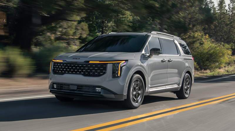 A front quarter view of the 2025 Kia Carnival MPV.