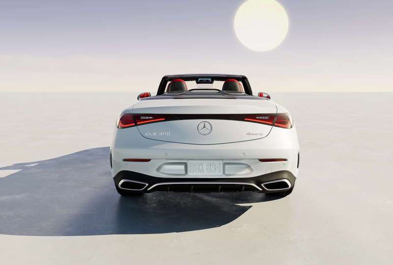 A rear exterior view of the 2026 Mercedes-Benz CLE 300 4MATIC® Cabriolet