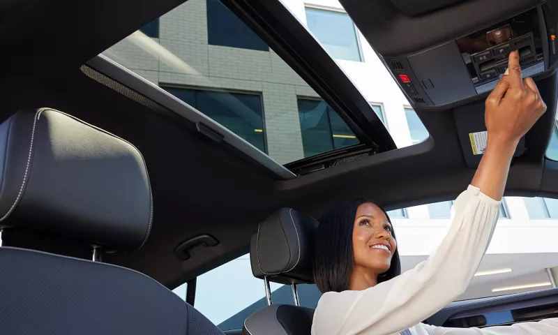 The panoramic sunroof as seen from the front passenger seat of the 2023 VW Arteon.