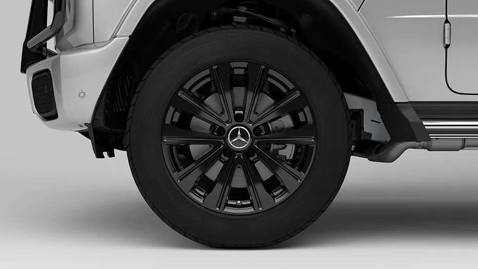 A front wheel view of the 2025 Mercedes-Benz G 550 SUV