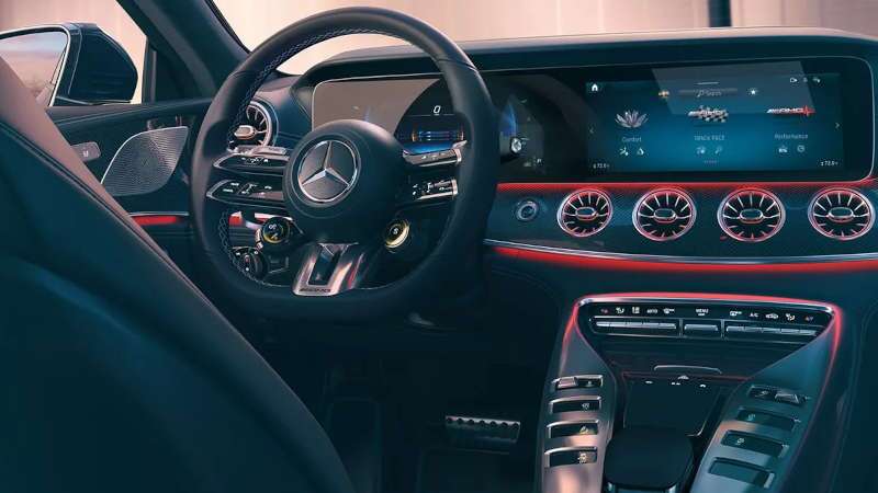 The high tech controls and displays in the 2026 Mercedes-AMG® GT 4-Door Coupe