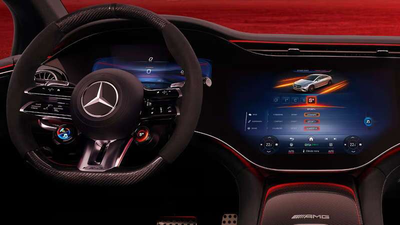 The MBUX Hyperscreen in the 2026 Mercedes-Benz AMG® EQE 53 Sedan