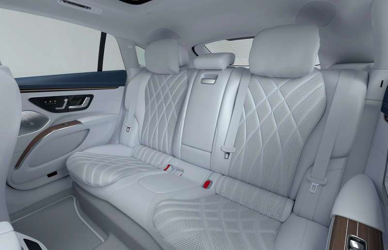 The luxurious rear seating in the 2026 Mercedes-Benz EQS 450+ Sedan