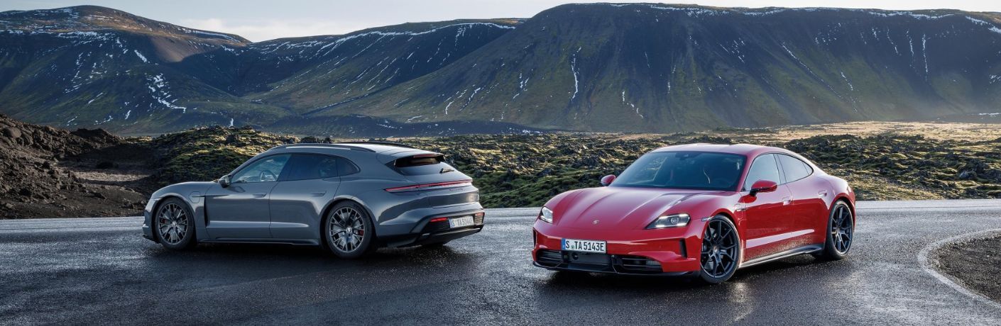 Two Porsche Taycan parked side by side